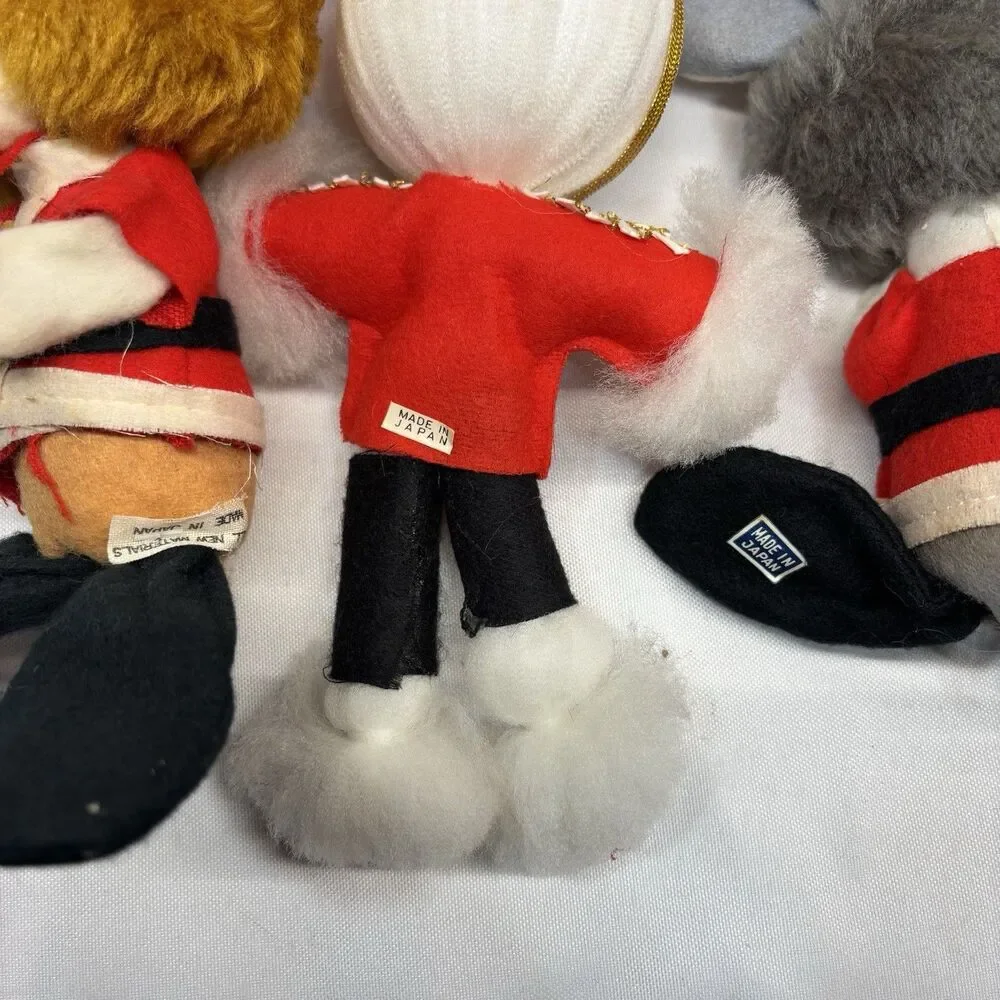 Vintage Japan Christmas Plush Ornaments Lot Fox Mouse Drummer 60s Knee Hugger